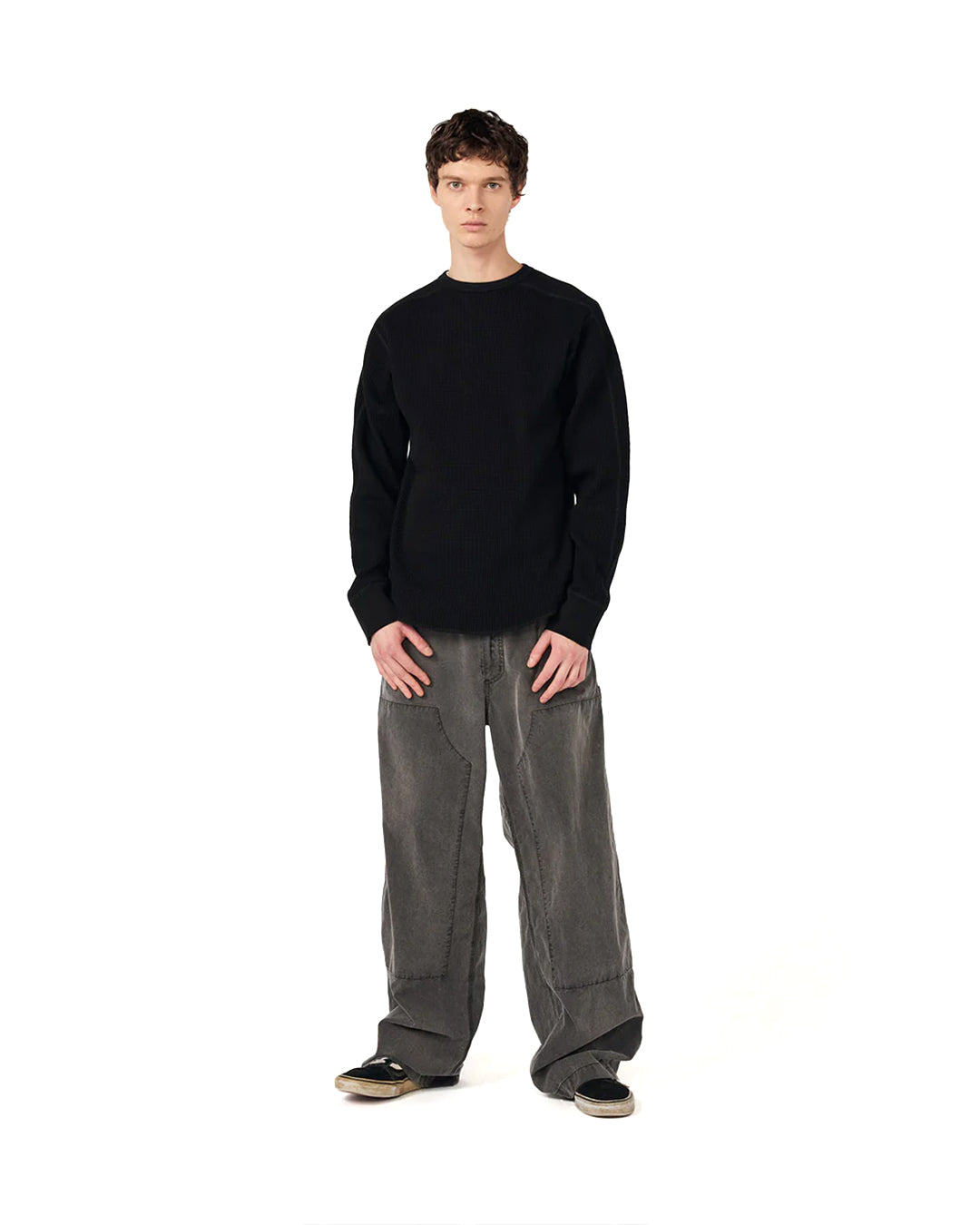 Black Crew Neck Thermal Sweat