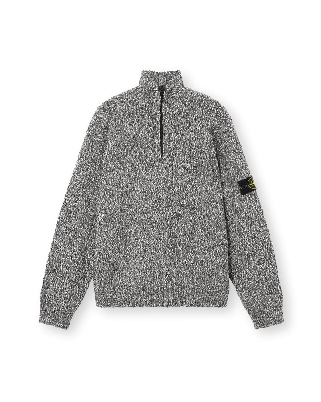 Black Melange Speckled Cotton Half Zipper Sweater