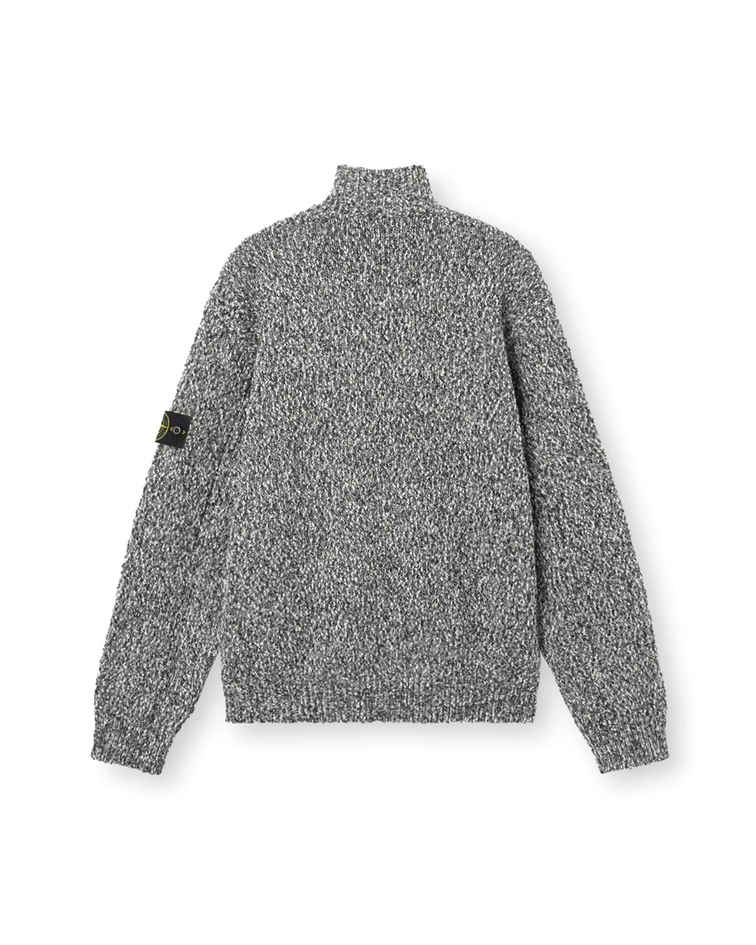 Black Melange Speckled Cotton Half Zipper Sweater