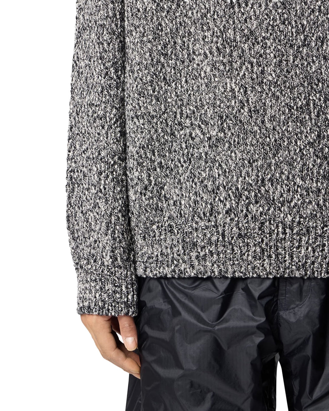 Black Melange Speckled Cotton Half Zipper Sweater
