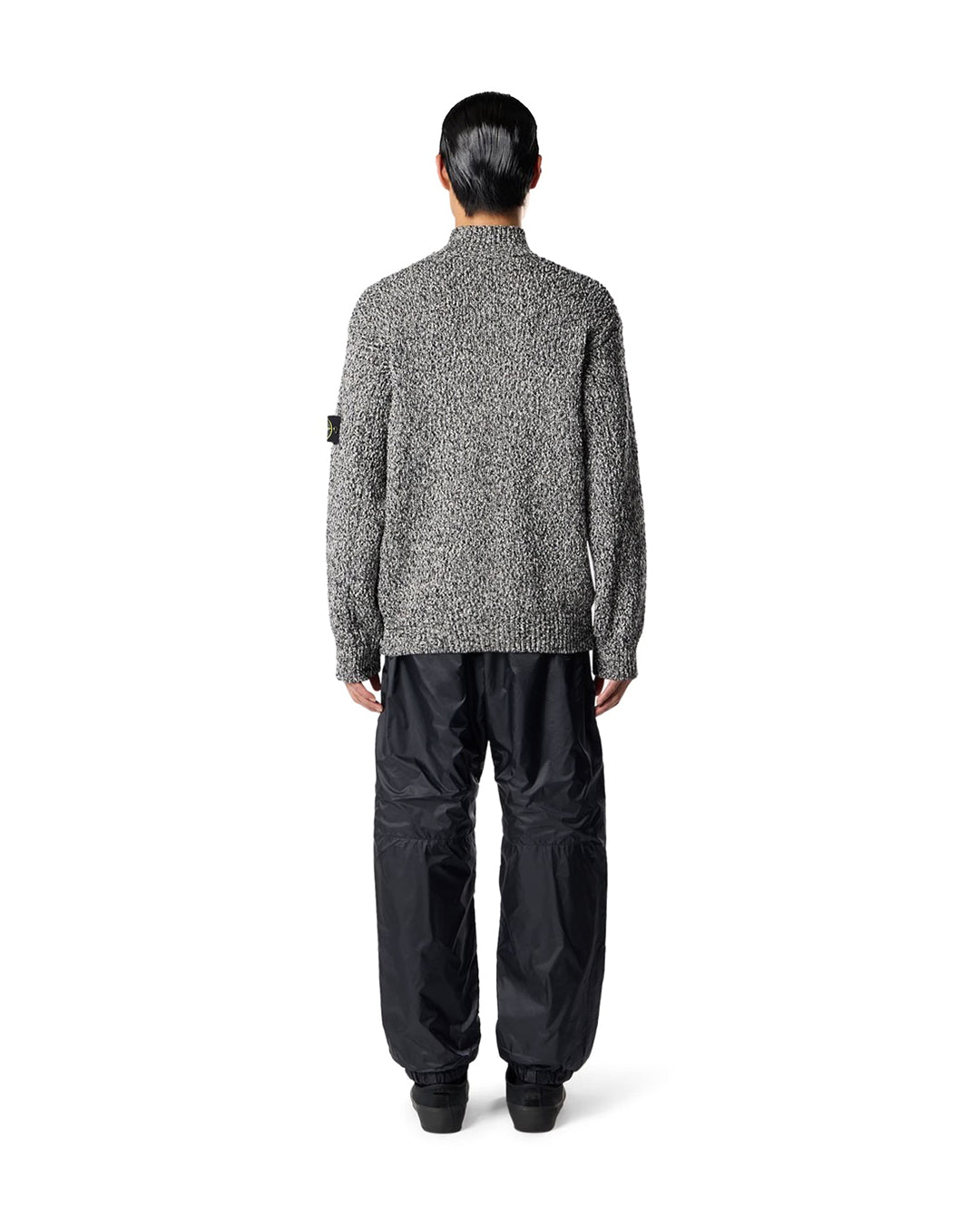 Black Melange Speckled Cotton Half Zipper Sweater