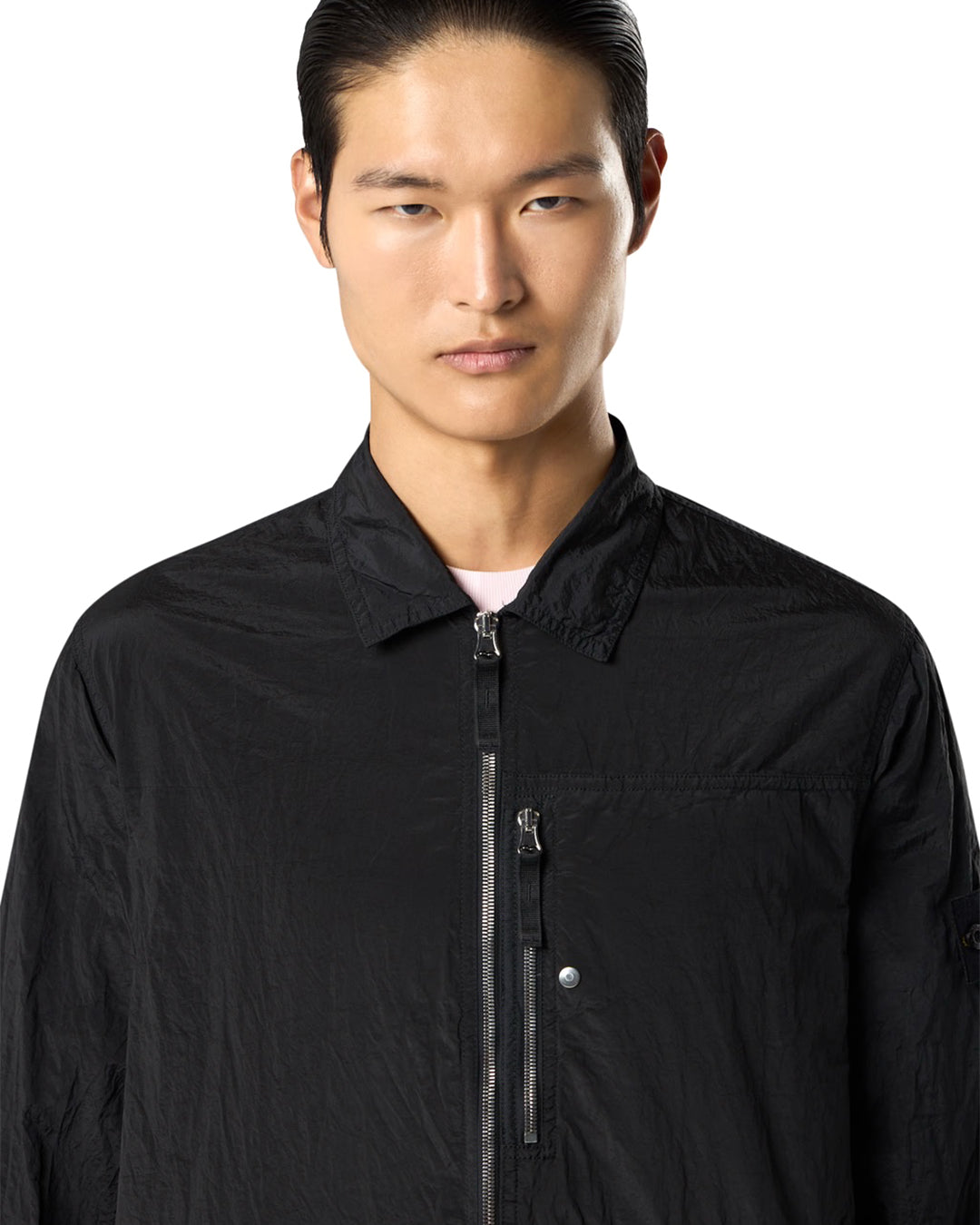 Black Nylon Metal in ECONYL Chest Pocket Two-Way Zip Overshirt
