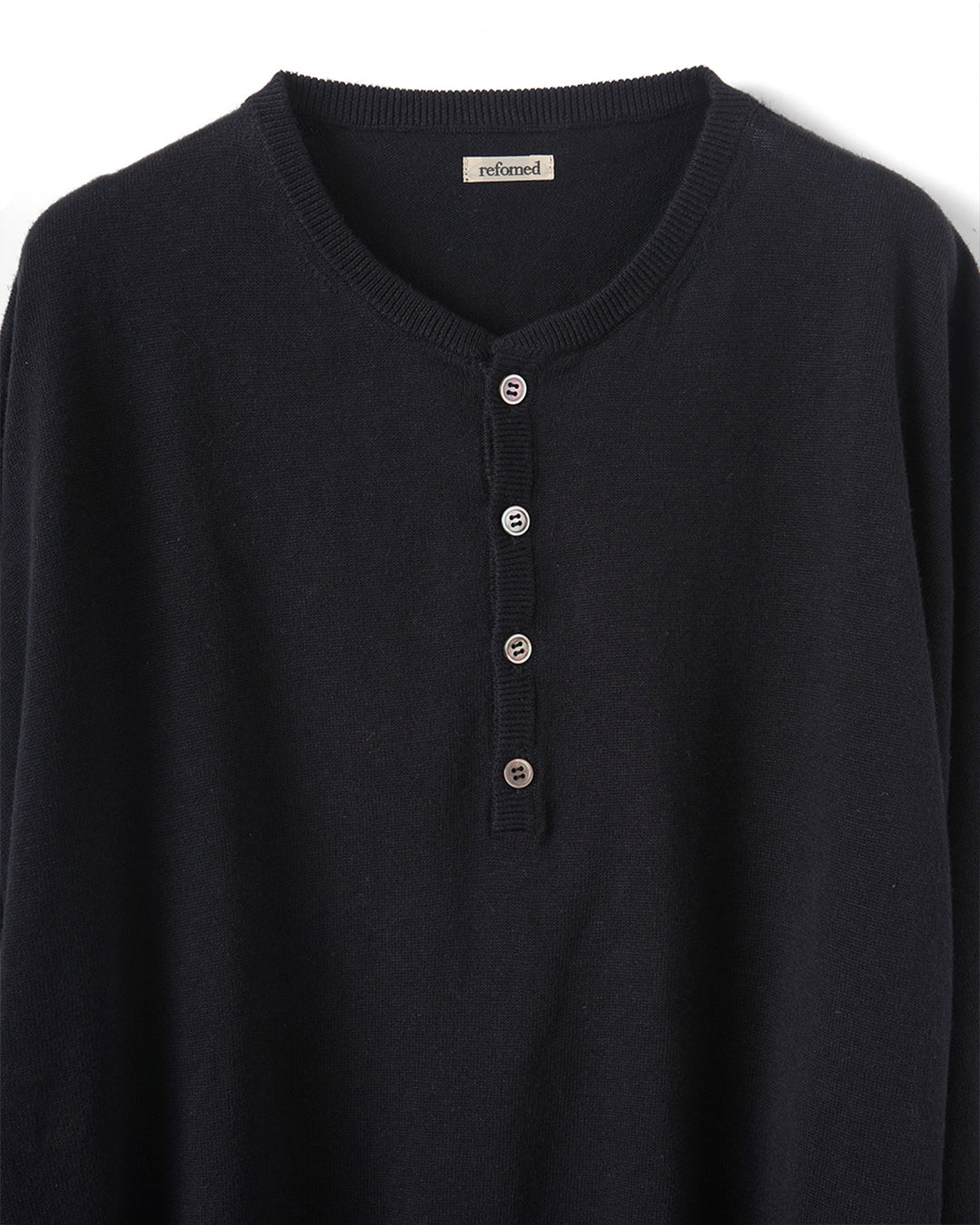 Black Old Man Henley Neck Knit