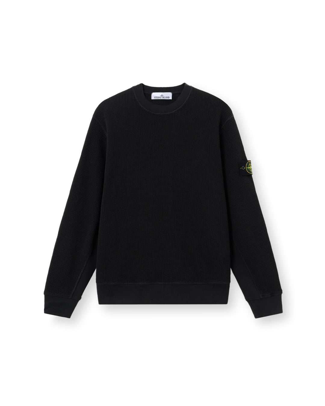 Black Organic Cotton Waffle Fleece Crewneck Sweatshirt
