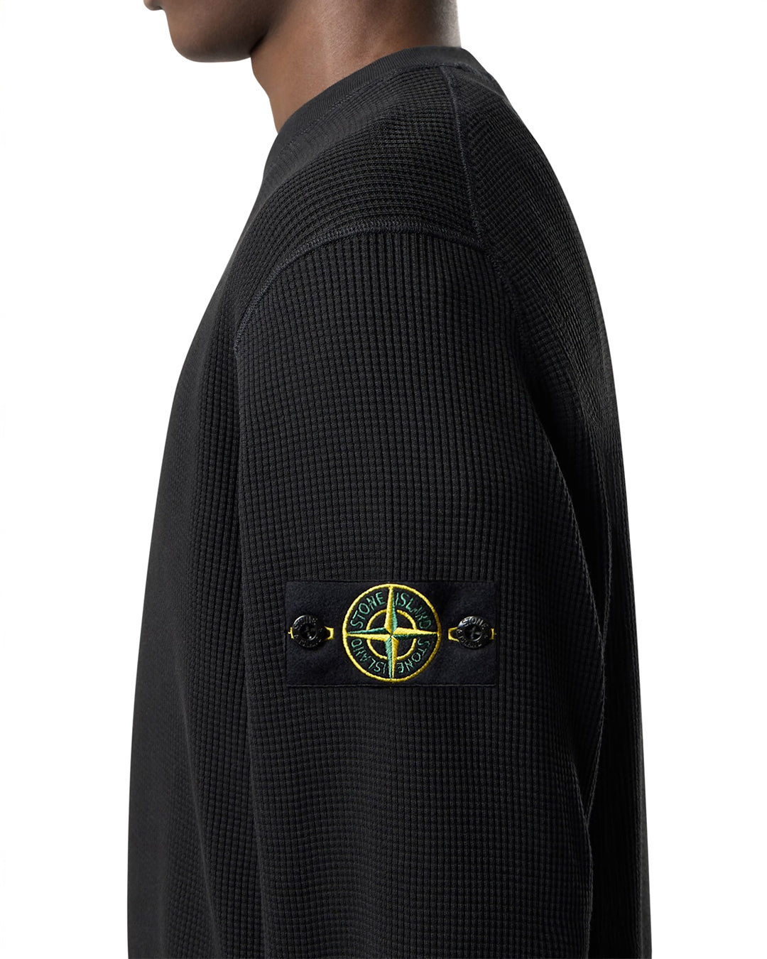 Black Organic Cotton Waffle Fleece Crewneck Sweatshirt