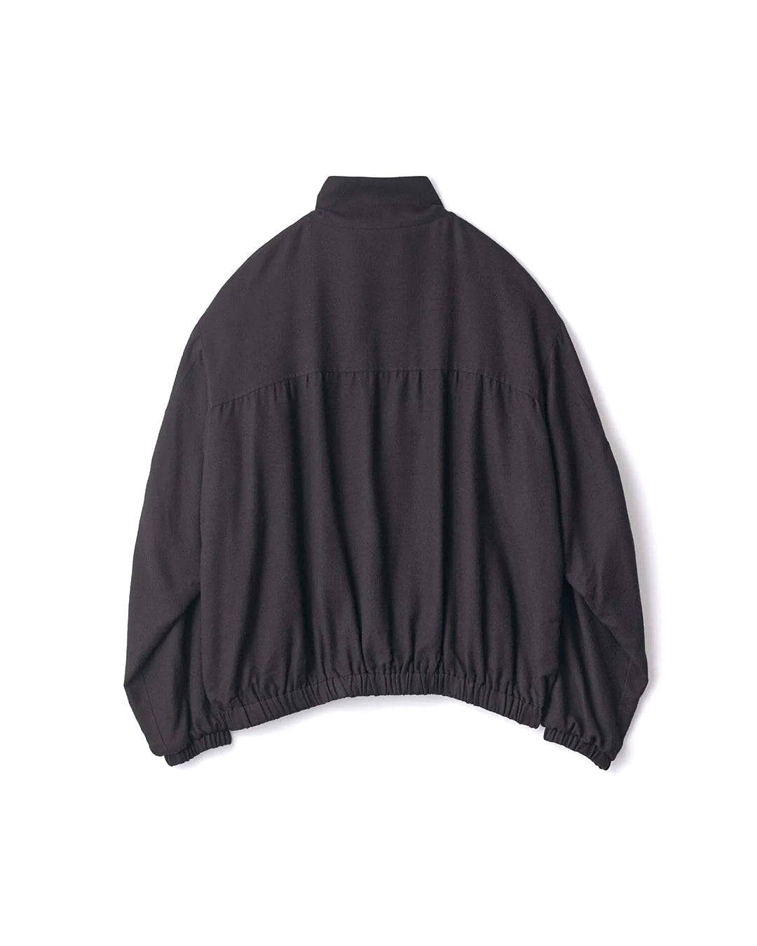 Black Silk Rayon Flannel Shirred Light Zip Jacket