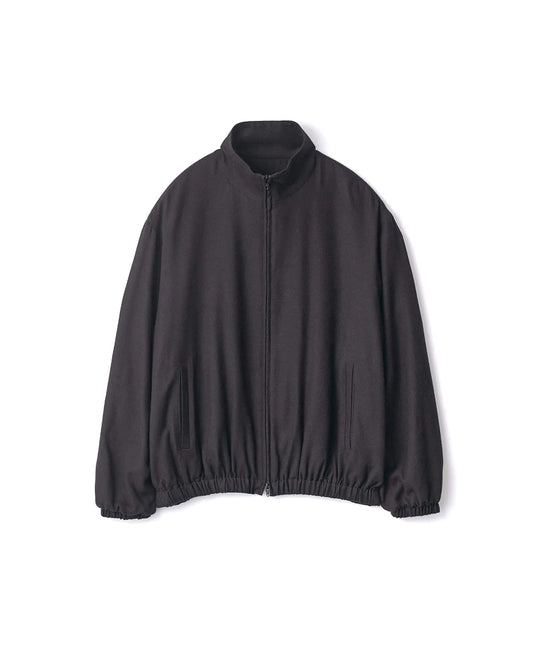 Black Silk Rayon Flannel Shirred Light Zip Jacket