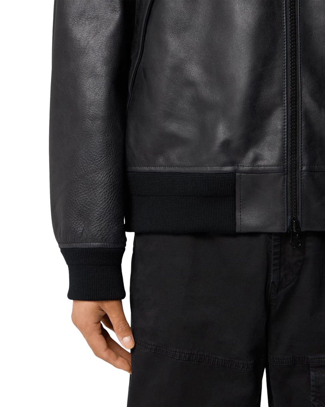 Black Textured Leather Padded Hooded Jacket