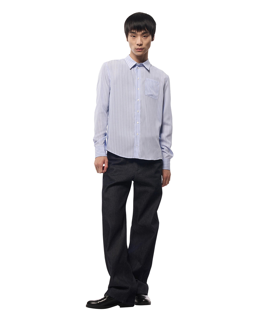 Blue Stripe Silky Dress Shirt