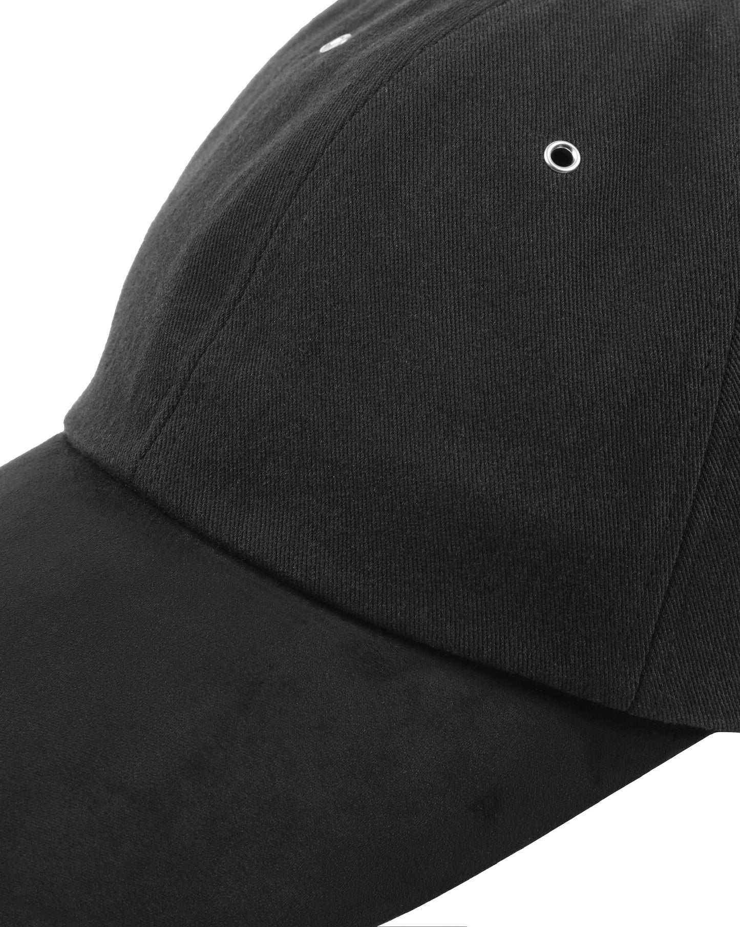 Black Faux Suede & Cotton Mix 6 Panel Cap