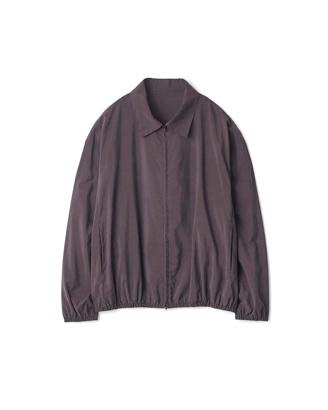 Charcoal Brown Silk Nylon Collared Zip Jacket