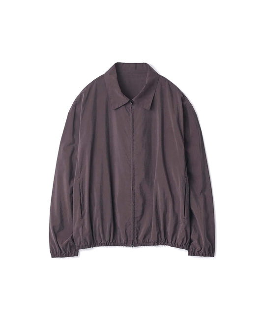 Charcoal Brown Silk Nylon Collared Zip Jacket