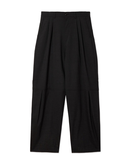 Charcoal Tropical Wool Double Pleated Zushi Trouser