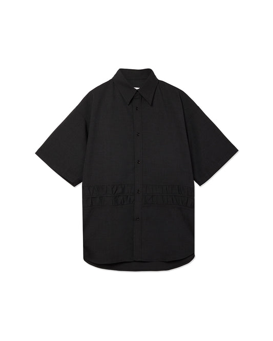 Charcoal Tropical Wool Oversized Fossil Short Sleeve Shirt