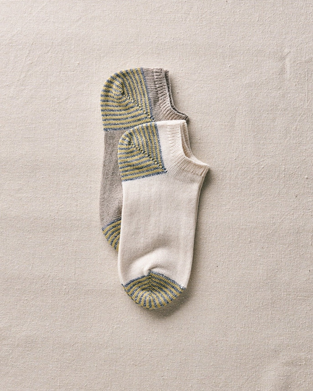 Yellow Organic Cotton Linen Striped Sneaker Socks 2Pair
