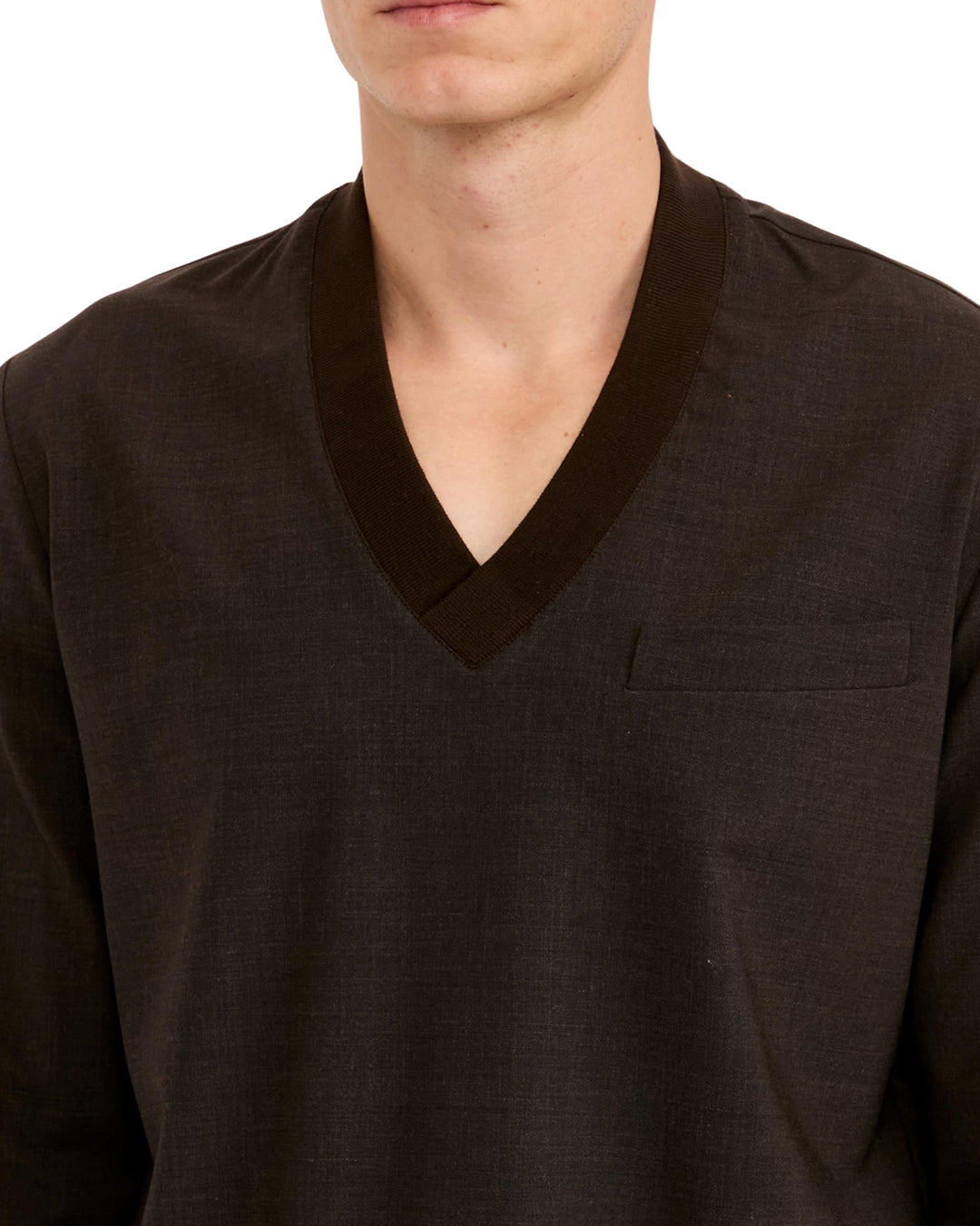 Deep Brown Tailoring Wool Blend Long Sleeve Top