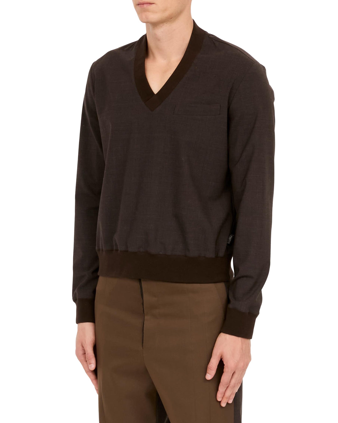 Deep Brown Tailoring Wool Blend Long Sleeve Top