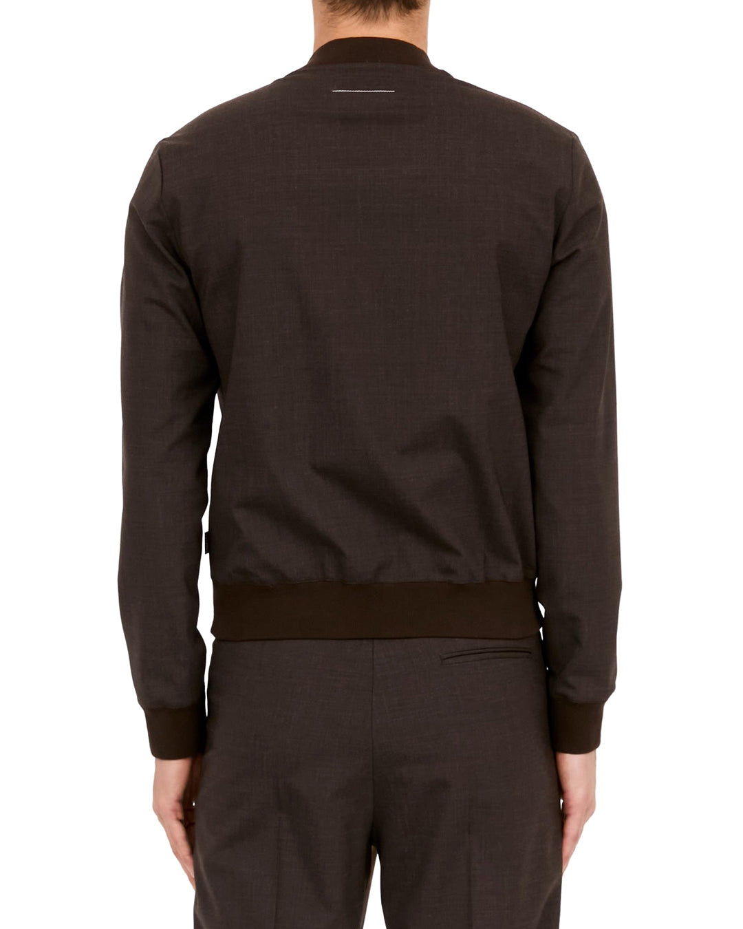 Deep Brown Tailoring Wool Blend Long Sleeve Top