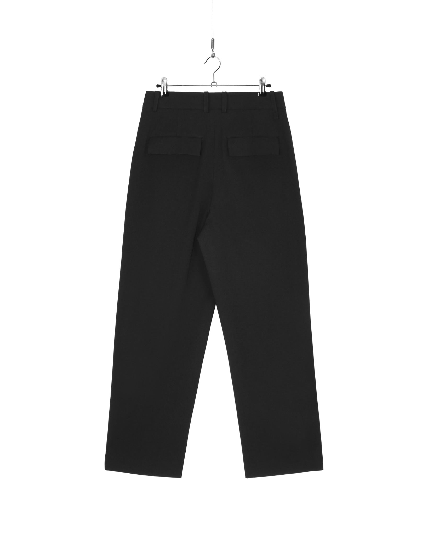 Black Stretch Twill Two Tuck Wide Leg Pants