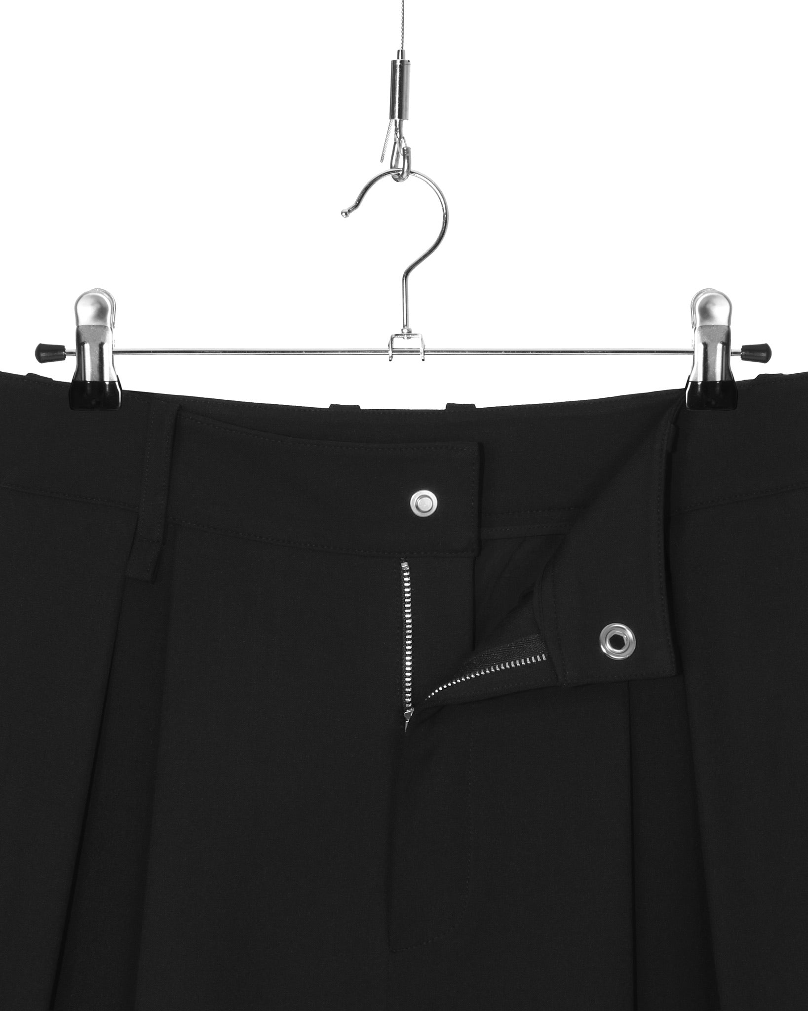 Black Stretch Twill Two Tuck Wide Leg Pants