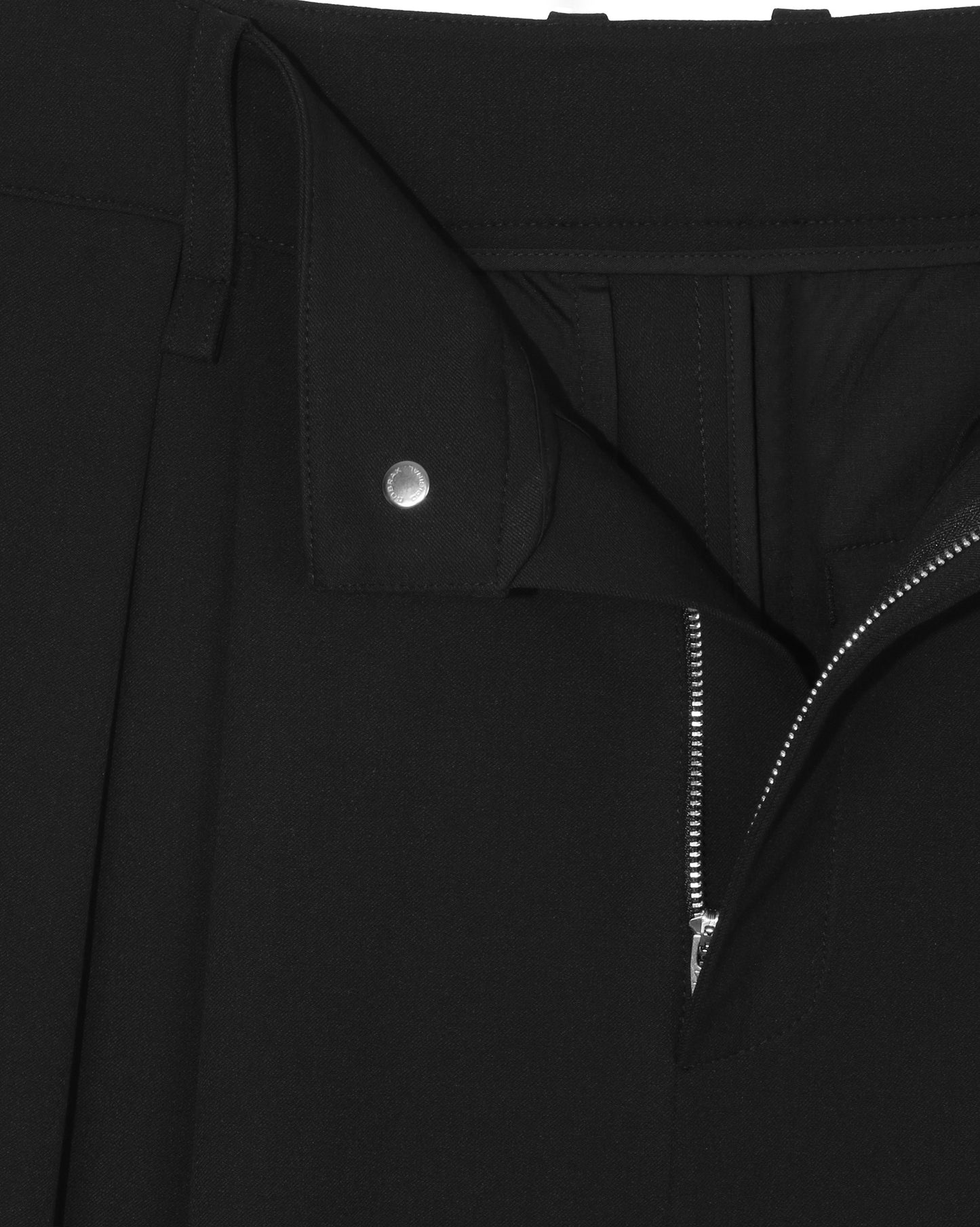 Black Stretch Twill Two Tuck Wide Leg Pants