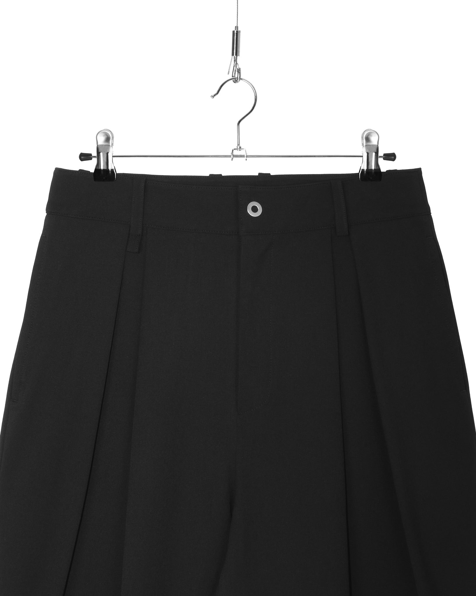 Black Stretch Twill Two Tuck Wide Leg Pants