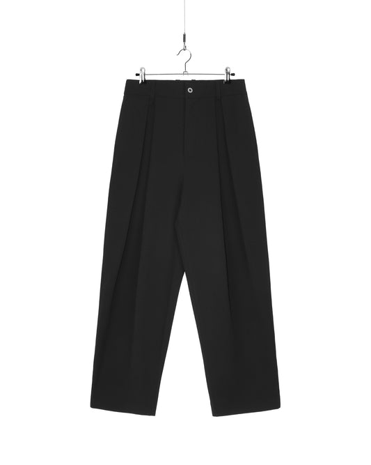 Black Stretch Twill Two Tuck Wide Leg Pants