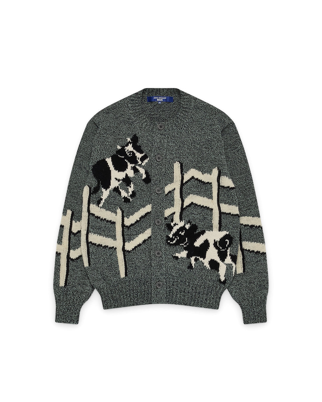 Navy/Green Wool Polyester Jersey Intarsia Jacquard