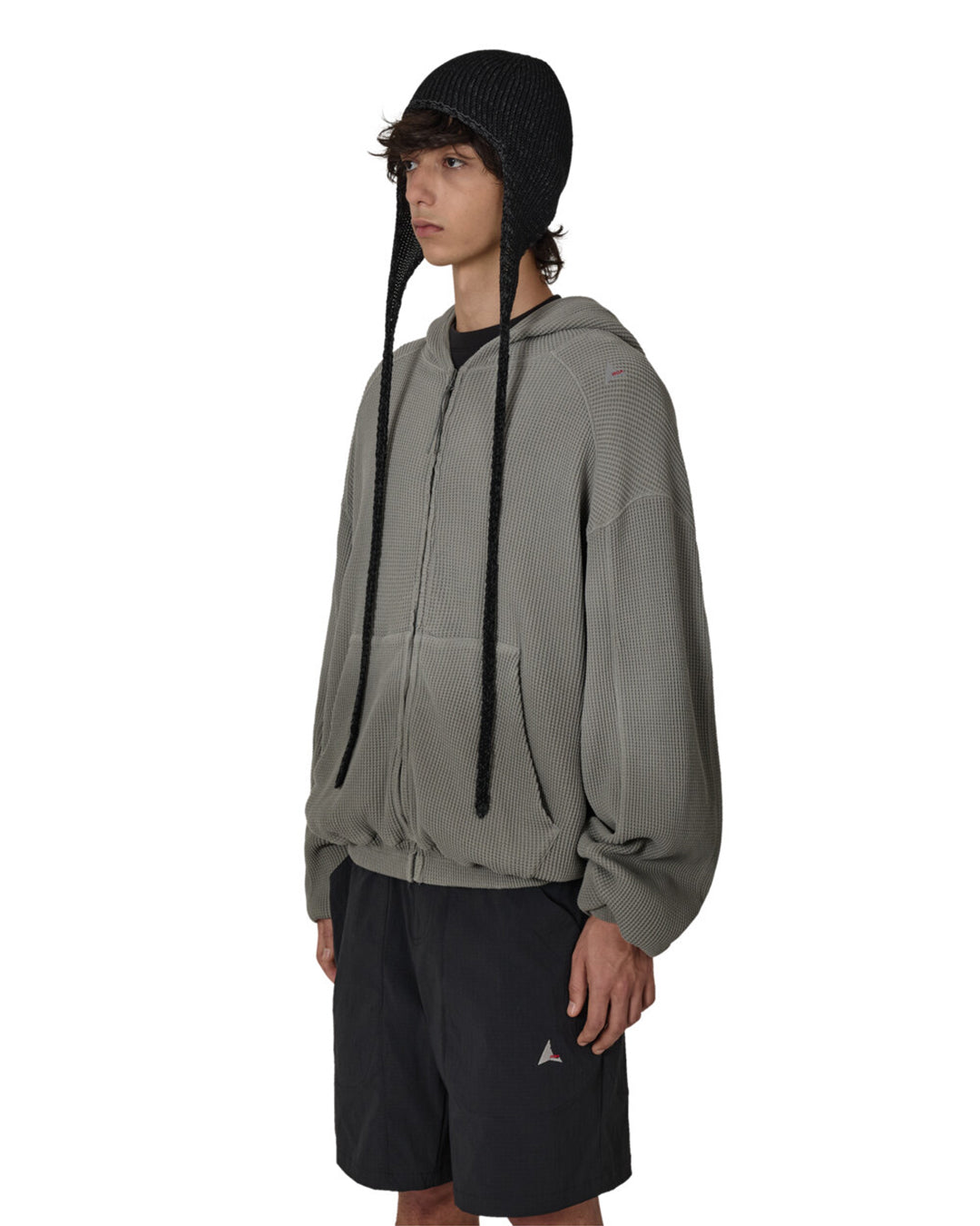 Grey Bee Sun Faded Organic Waffle Zip Up Hoodie