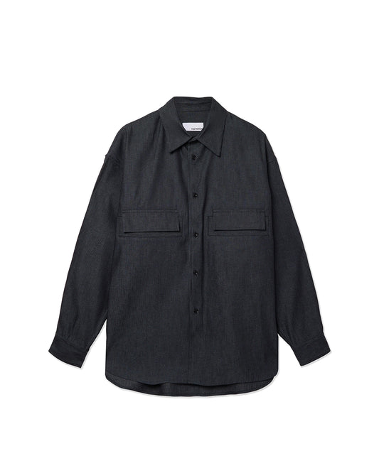 Indigo Stripe Cotton Denim Double Flap Pocket Vincent Shirt