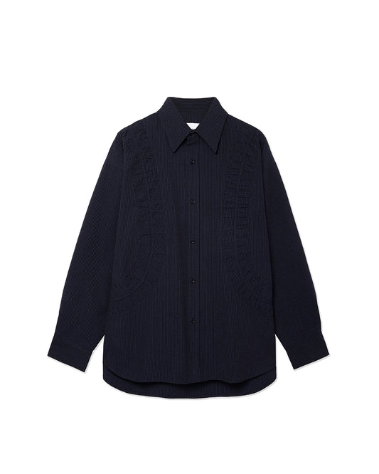 Indigo Stripe Cotton Seersucker Oversized Fossil Shirt