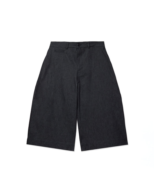 Indigo Stripe Cotton Denim Oversized Long Shorts