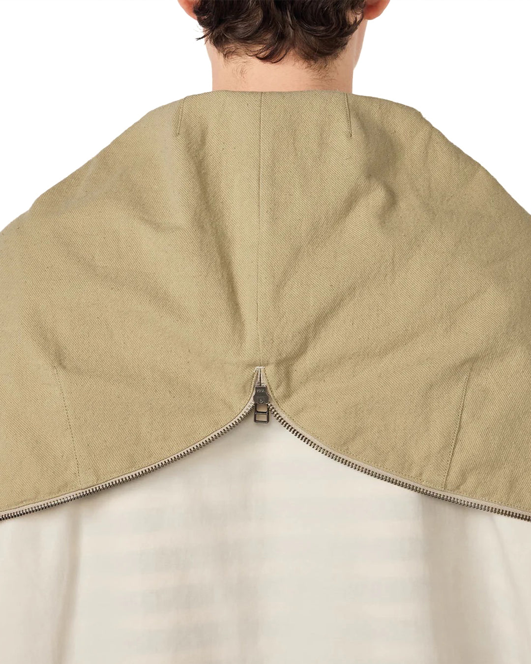 Light Beige Nylon Twill Hooded Jacket