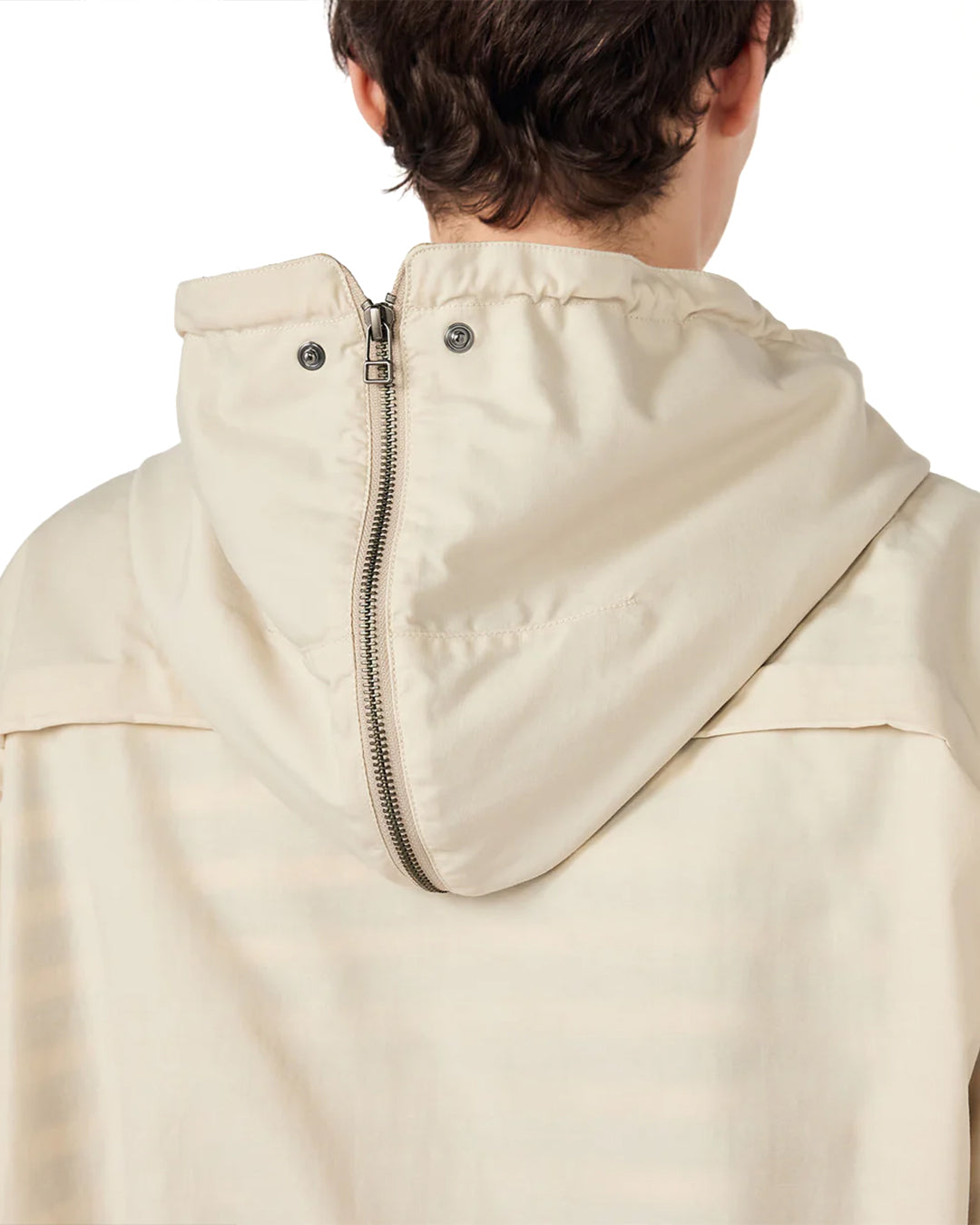 Light Beige Nylon Twill Hooded Jacket
