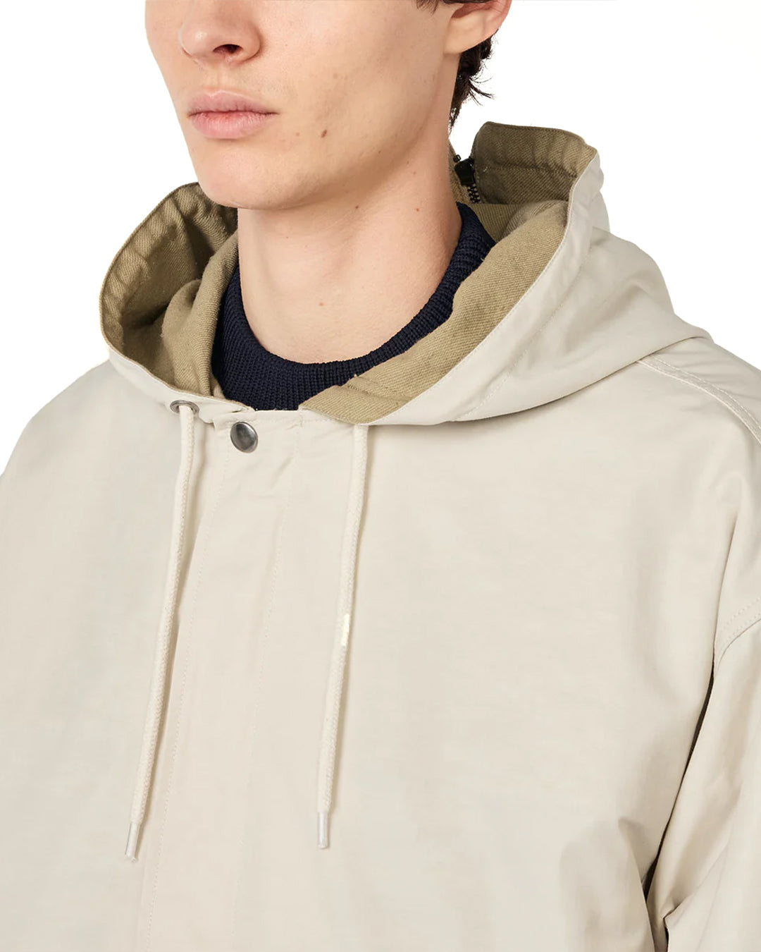 Light Beige Nylon Twill Hooded Jacket