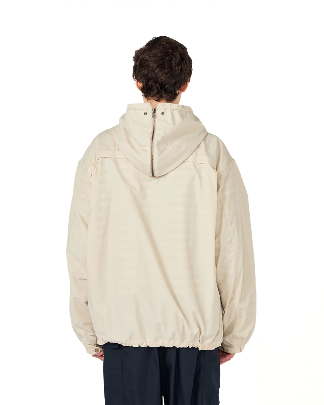 Light Beige Nylon Twill Hooded Jacket