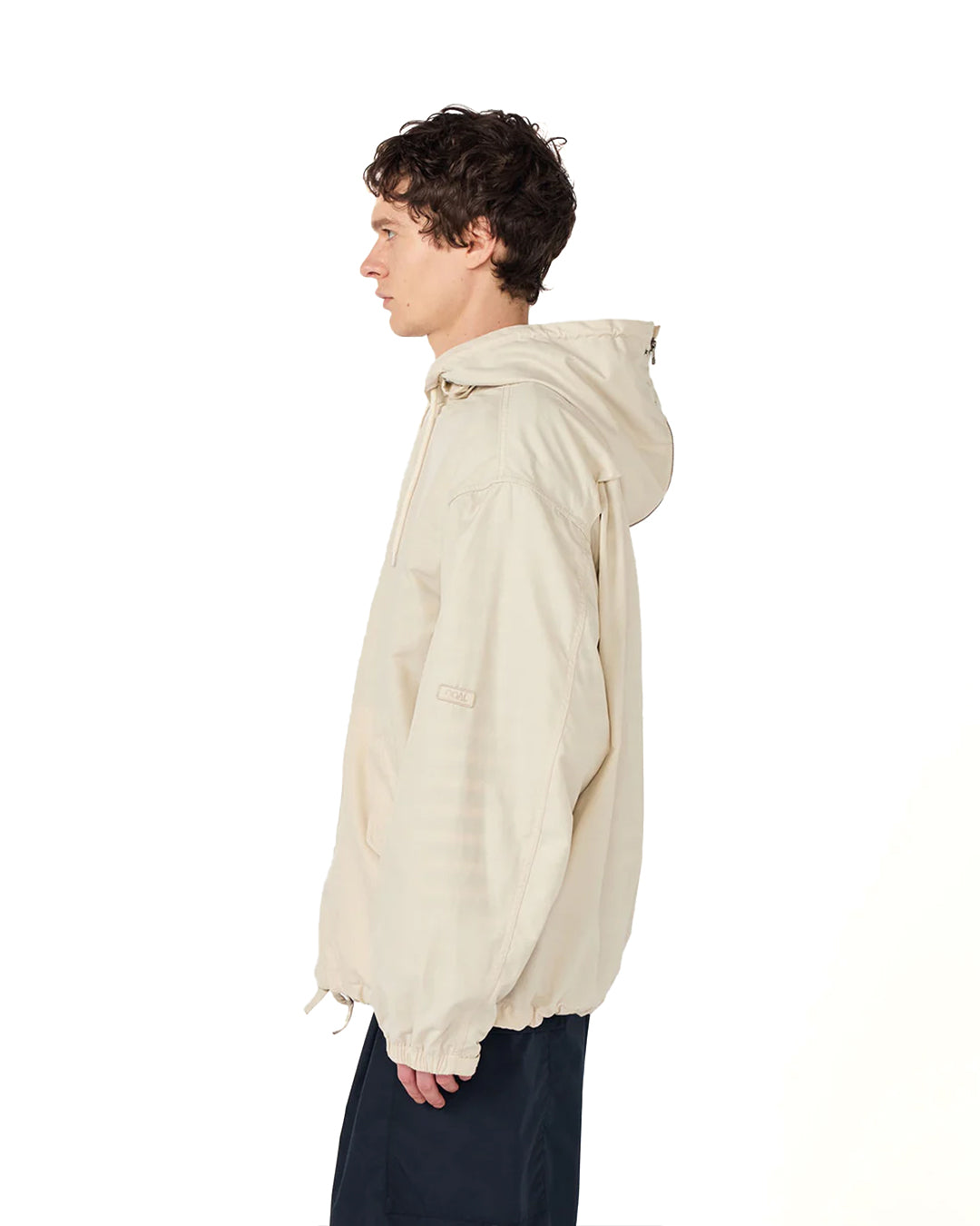 Light Beige Nylon Twill Hooded Jacket
