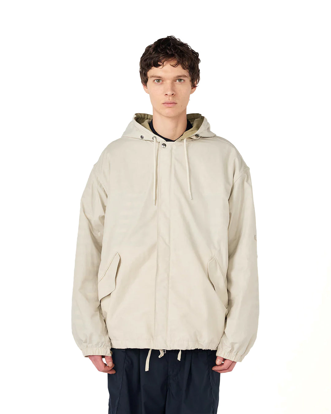 Light Beige Nylon Twill Hooded Jacket