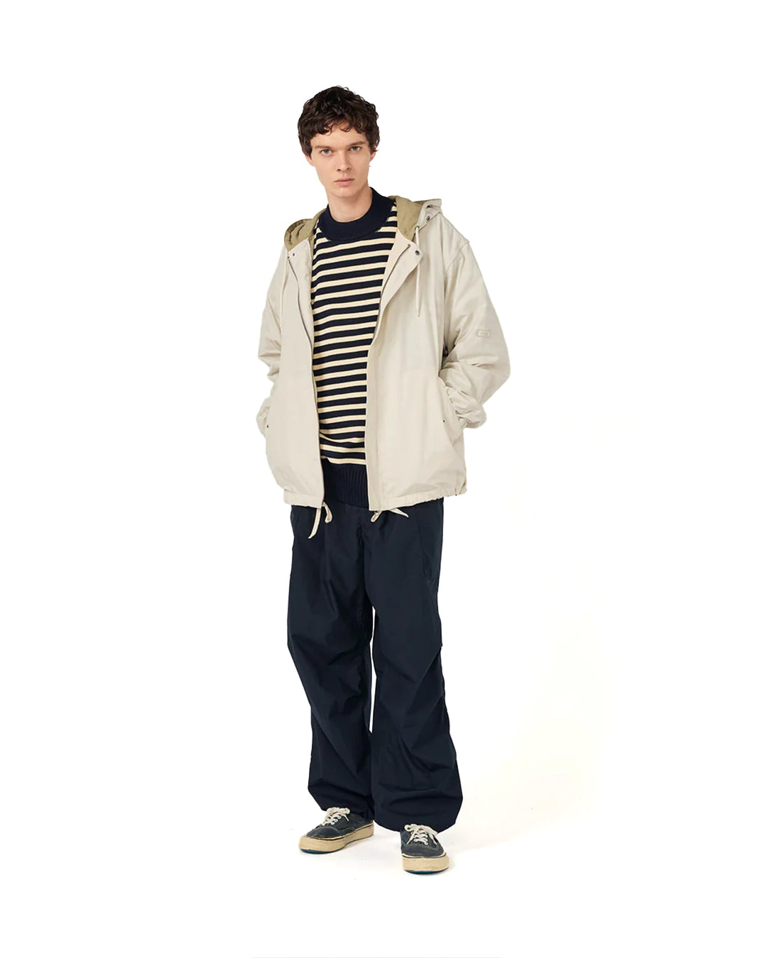 Light Beige Nylon Twill Hooded Jacket