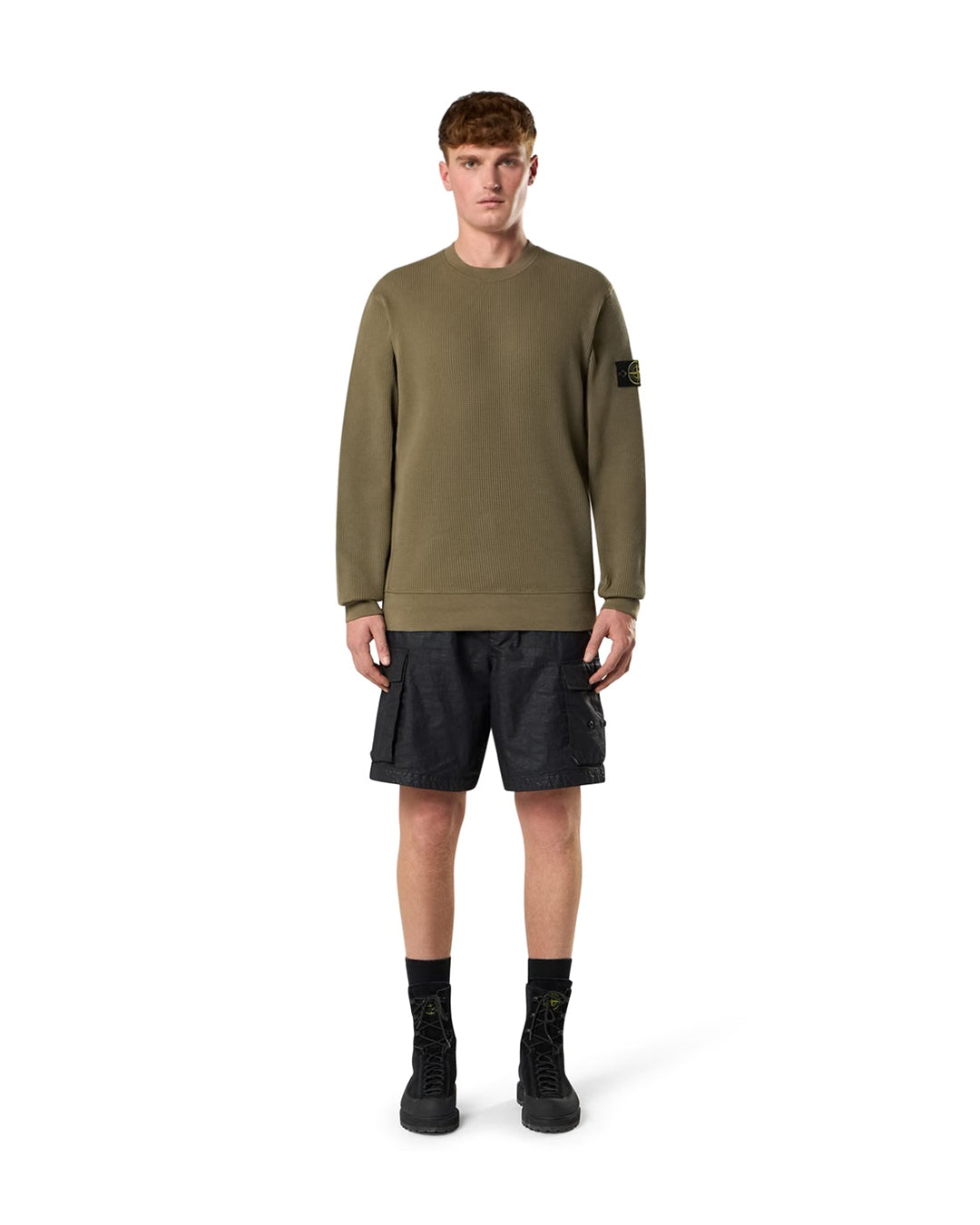 Military Green Organic Cotton Waffle Fleece Crewneck Sweatshirt
