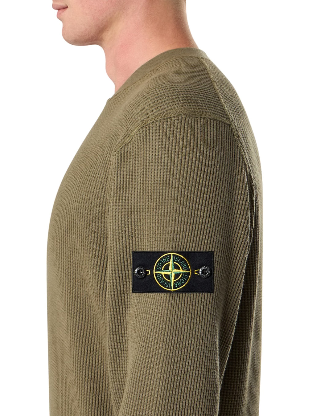 Military Green Organic Cotton Waffle Fleece Crewneck Sweatshirt