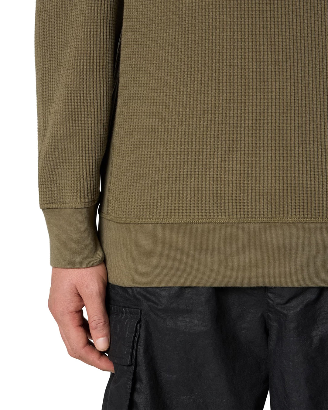 Military Green Organic Cotton Waffle Fleece Crewneck Sweatshirt