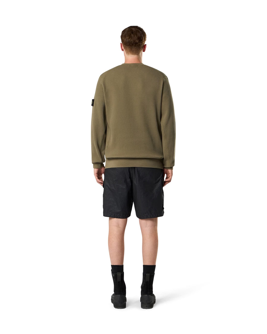 Military Green Organic Cotton Waffle Fleece Crewneck Sweatshirt