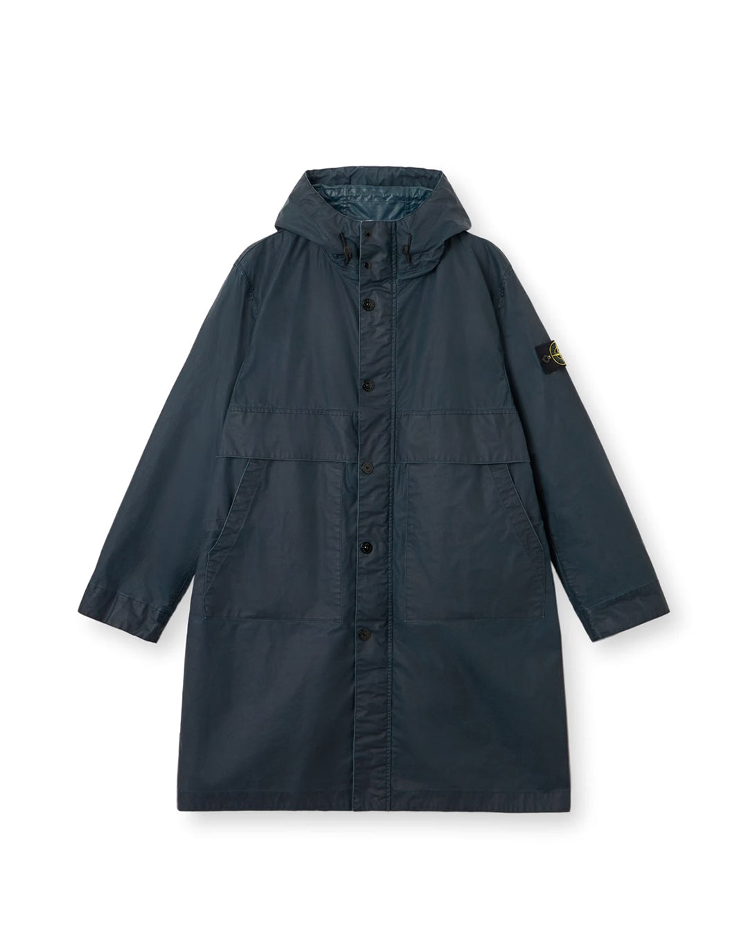 Navy Blue Waxed Pigment Cotton Tela Long Hooded Parka