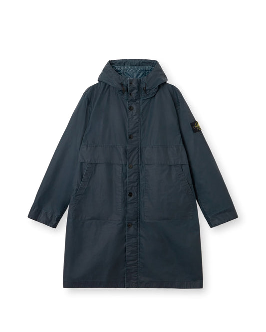Navy Blue Waxed Pigment Cotton Tela Long Hooded Parka