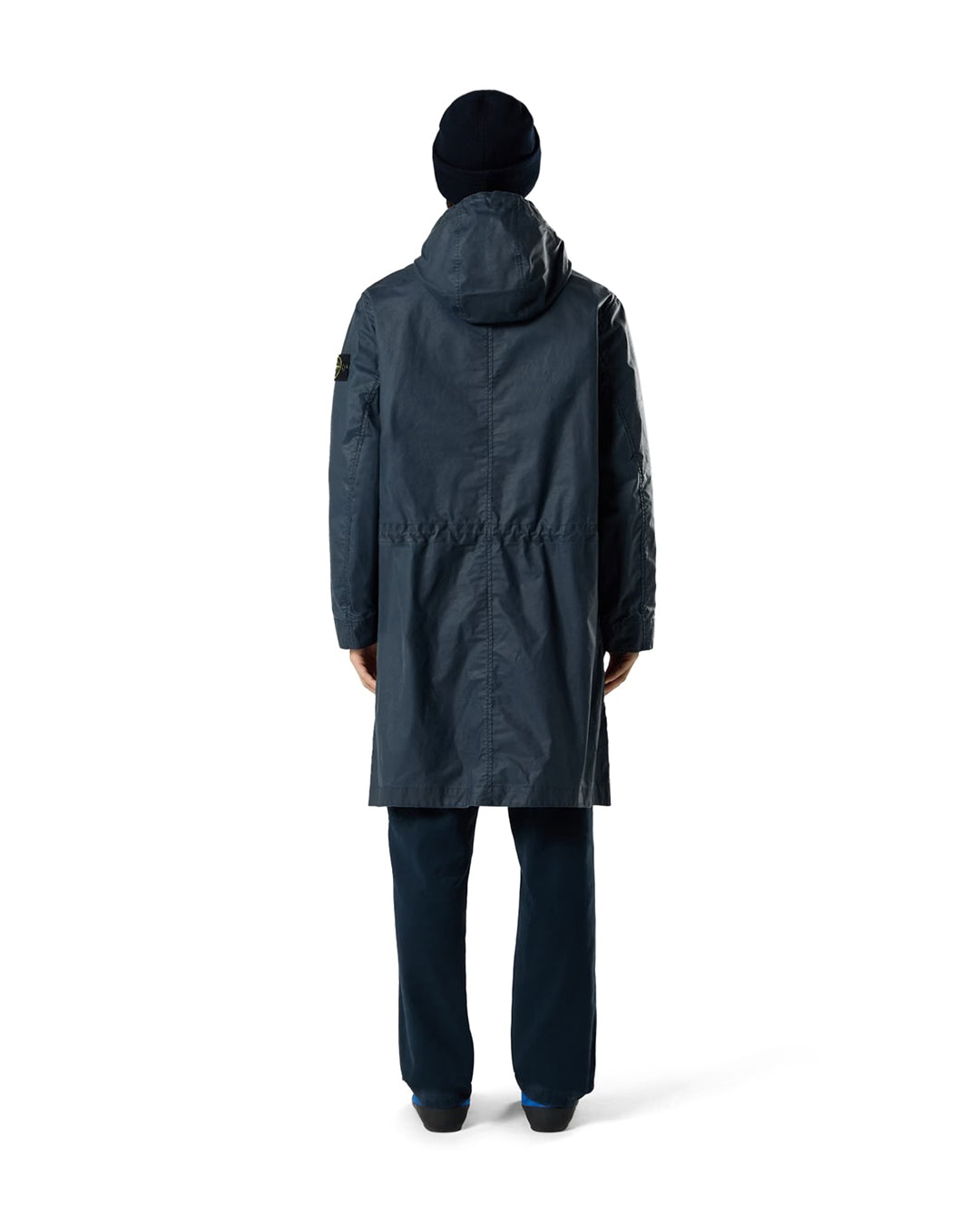 Navy Blue Waxed Pigment Cotton Tela Long Hooded Parka
