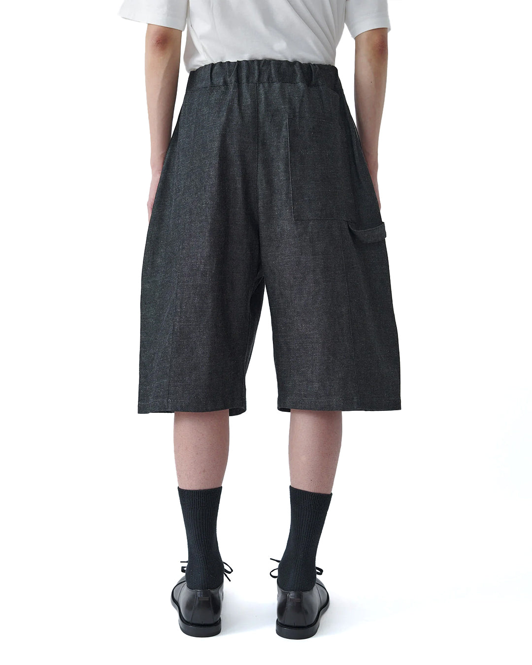 Raw Black Denim Box Pleat Jort Shorts