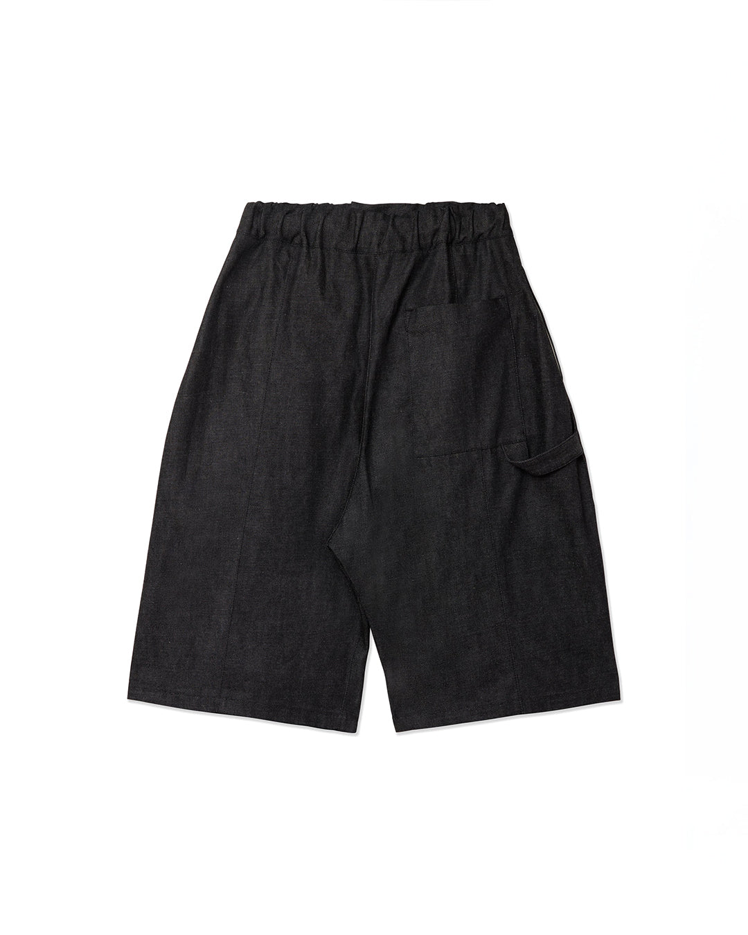 Raw Black Denim Box Pleat Jort Shorts
