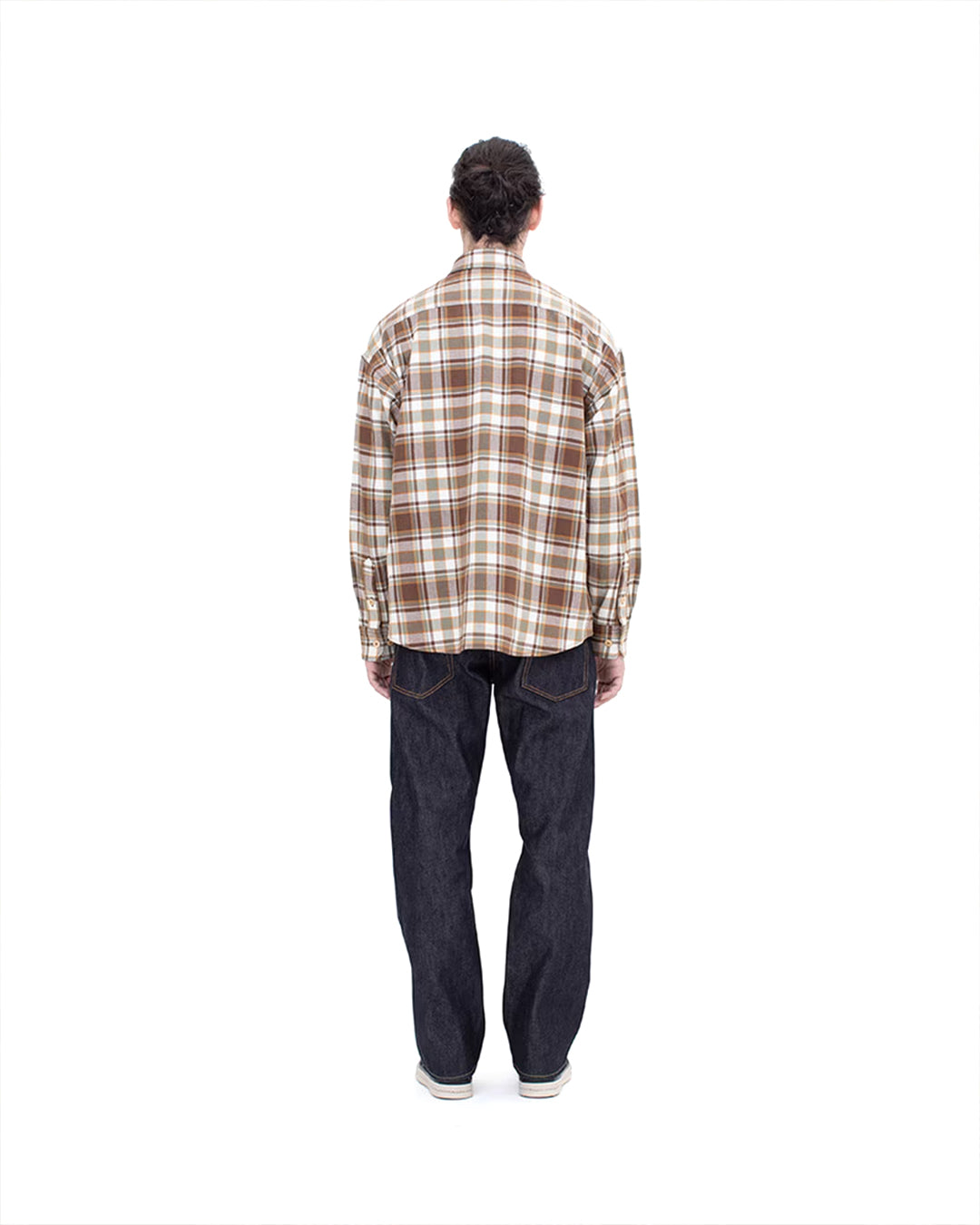 Brown Wool Linen Lumber Check Long Sleeve Shirt