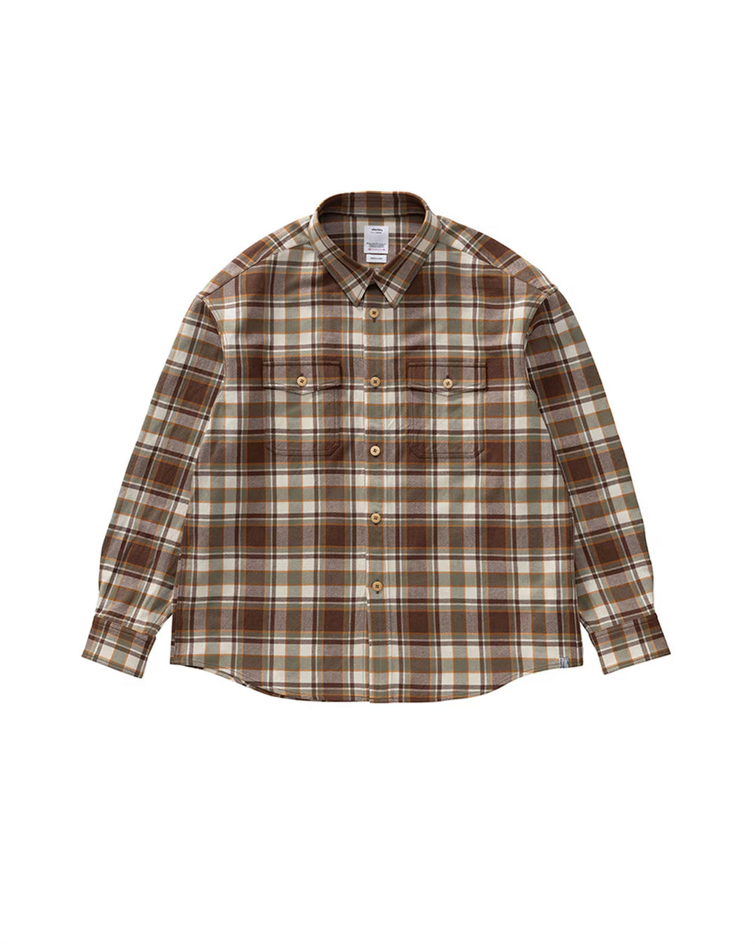 Brown Wool Linen Lumber Check Long Sleeve Shirt